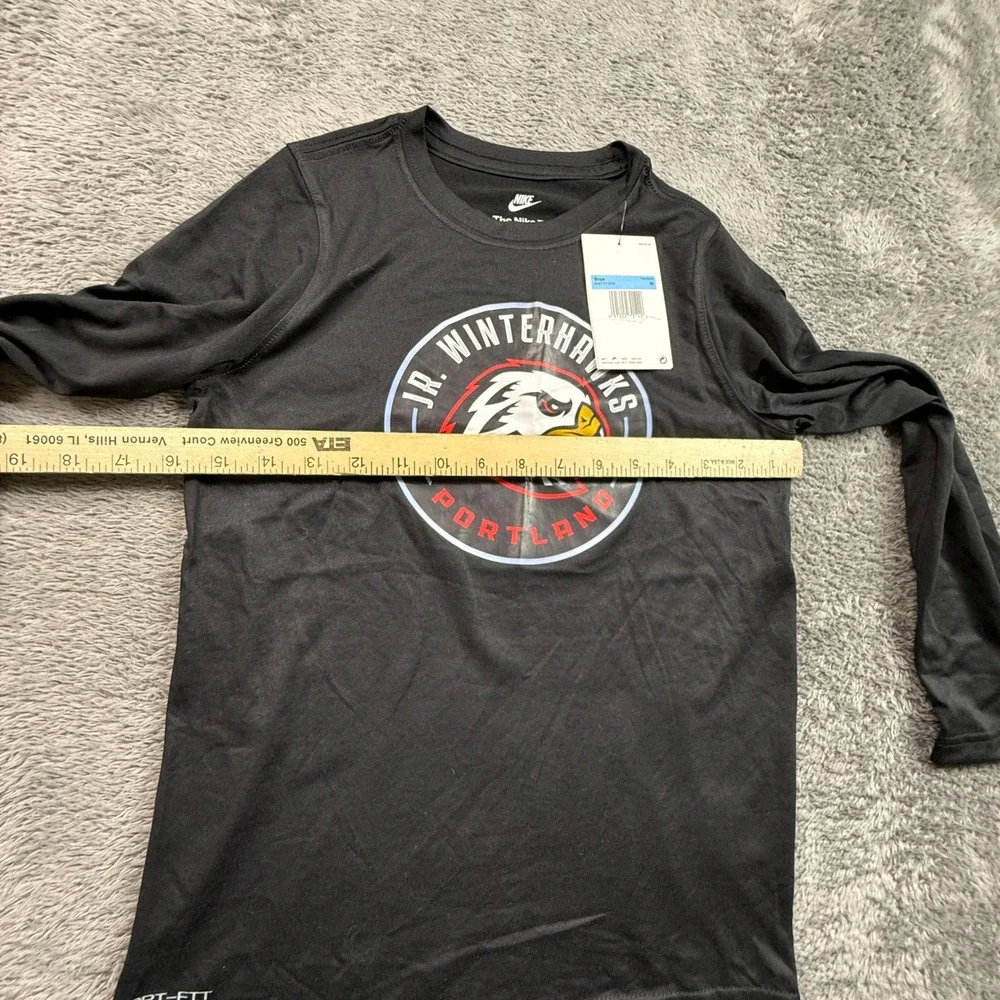 Nike Long Sleeve Shirt Boys Medium Black NEW Portland Jr Winterhawks Dri-FIT